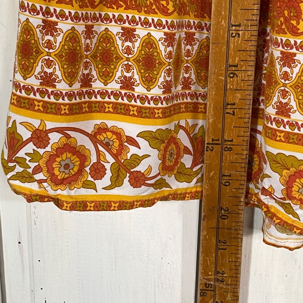 Boho Floral 100% Cotton Mini Skirt Orange Yellow Tiered Drawstring Small - Picture 7 of 7